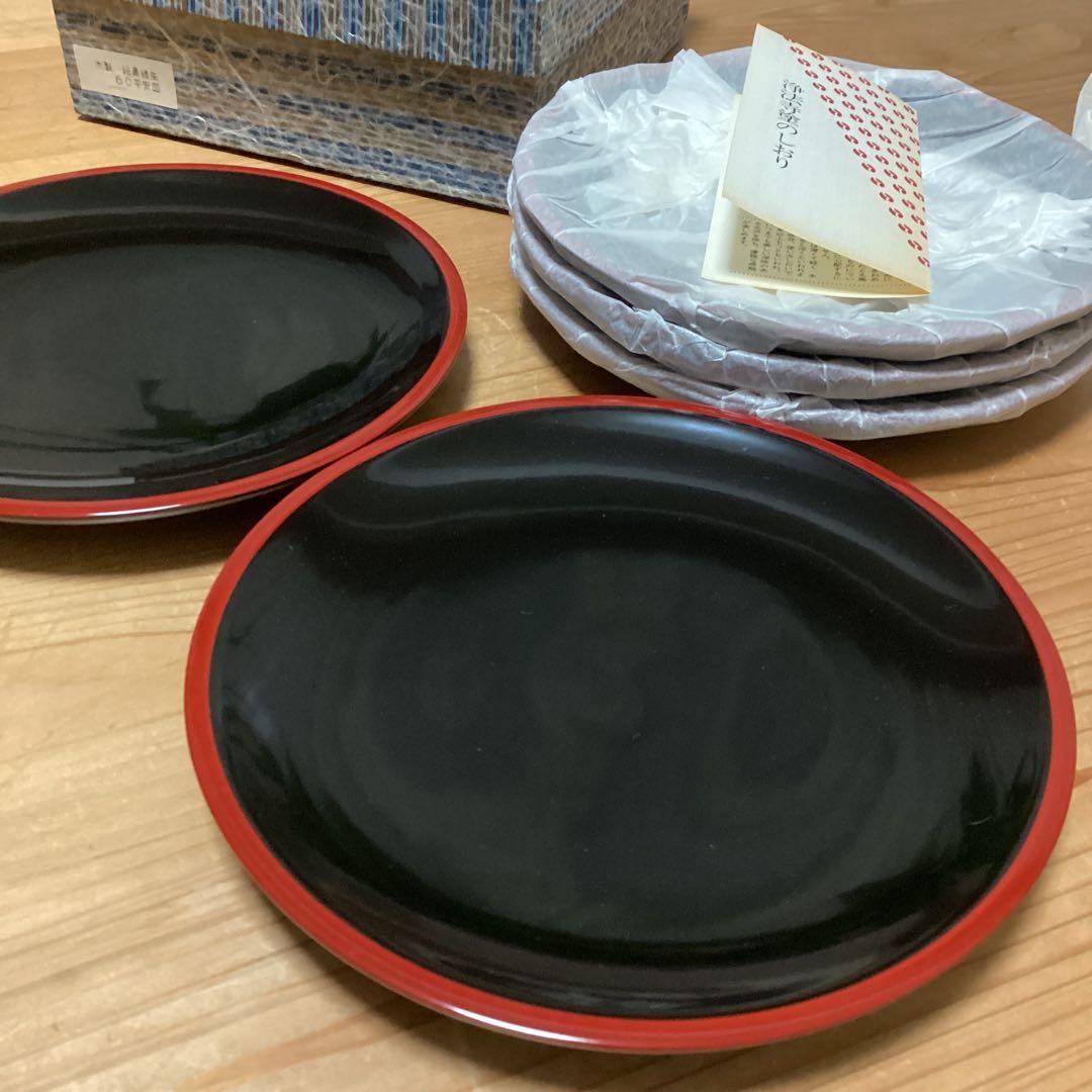 漆器　浄法寺塗　木製　総黒縁朱　平安皿　6寸　18cm 5枚