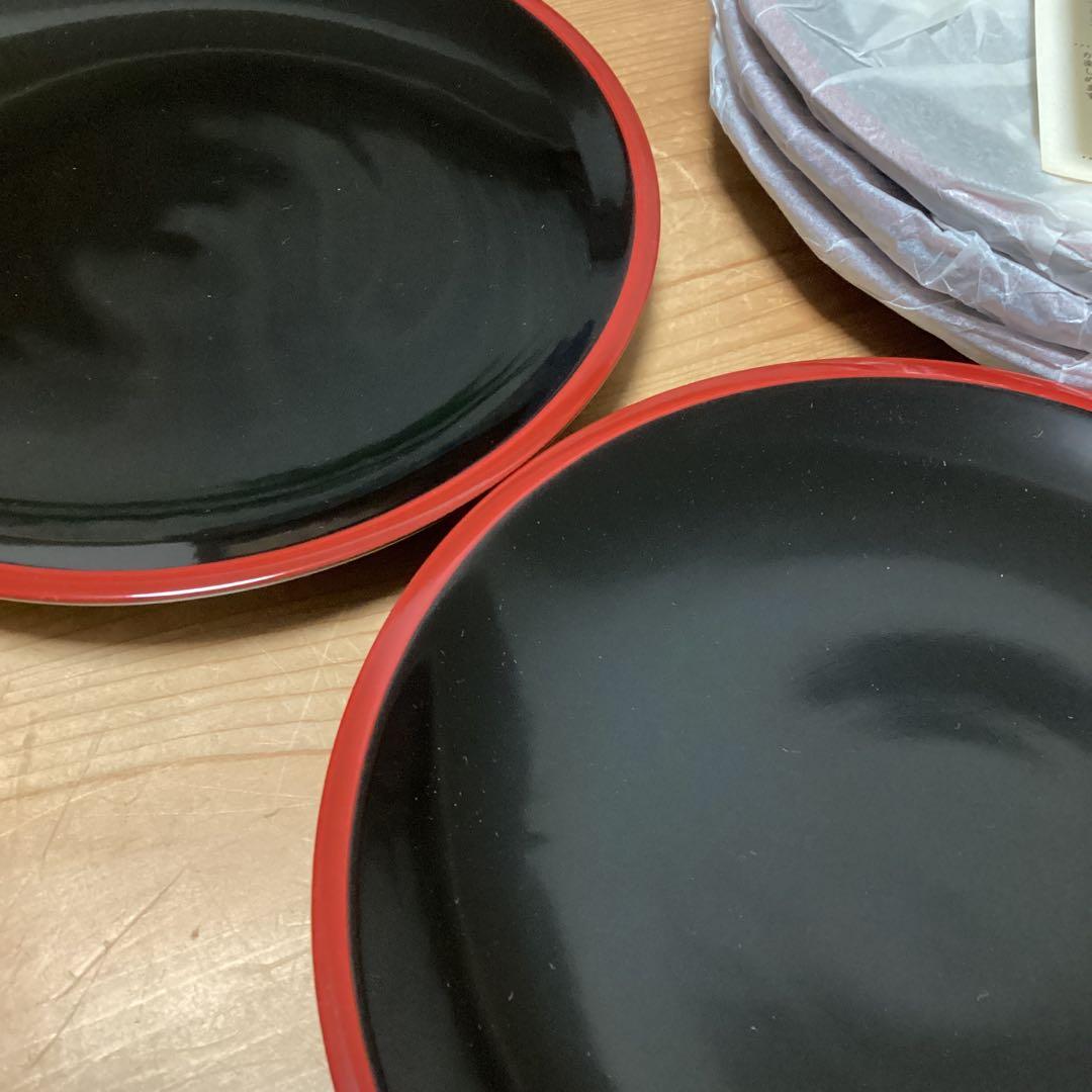 漆器　浄法寺塗　木製　総黒縁朱　平安皿　6寸　18cm 5枚