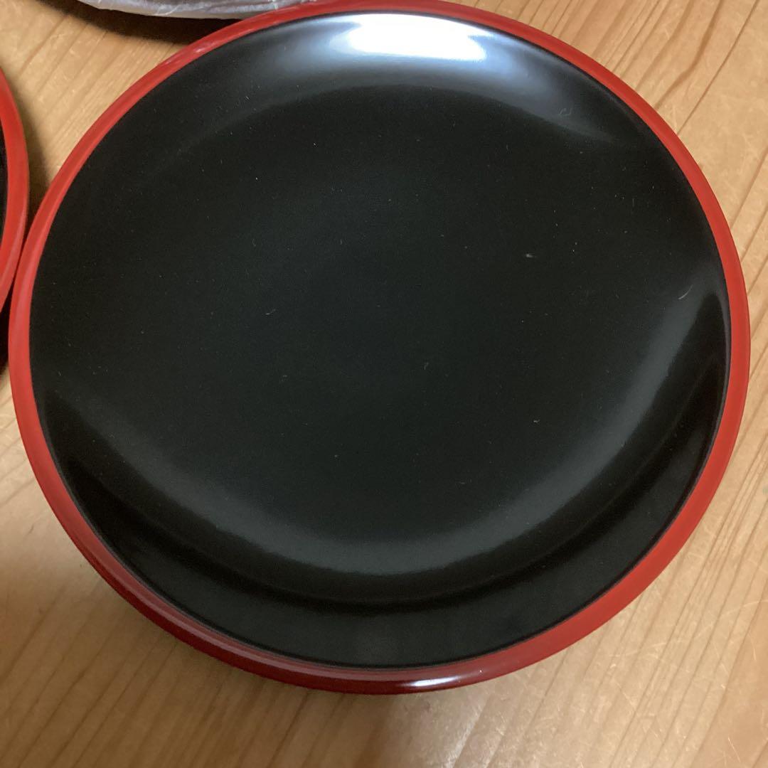 漆器　浄法寺塗　木製　総黒縁朱　平安皿　6寸　18cm 5枚