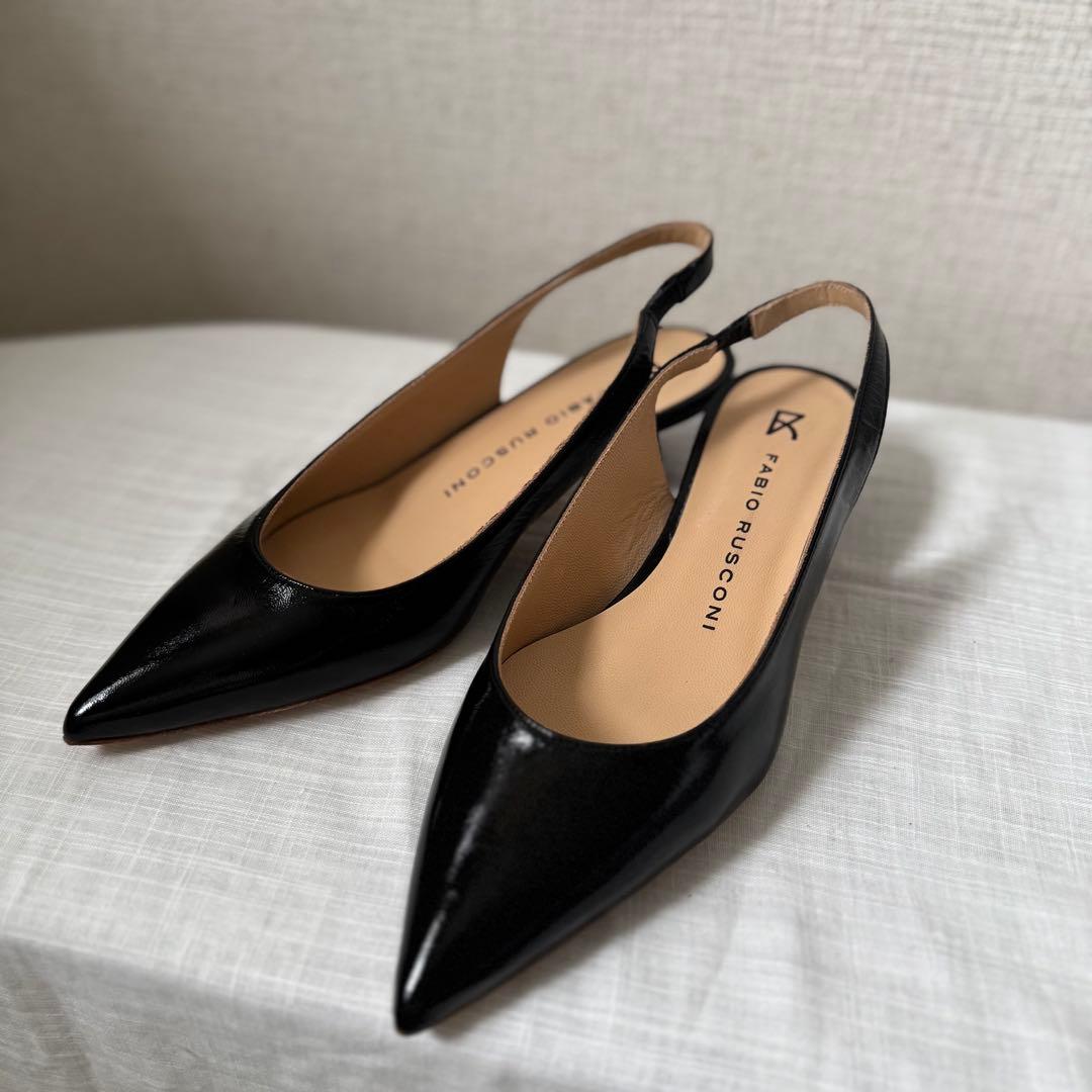 新品FABIO RUSCONI ブラック スリングバック37 23.5 24.0