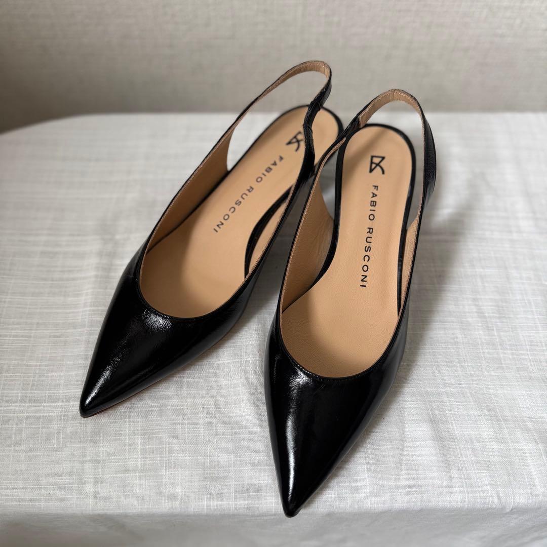 新品FABIO RUSCONI ブラック スリングバック37 23.5 24.0