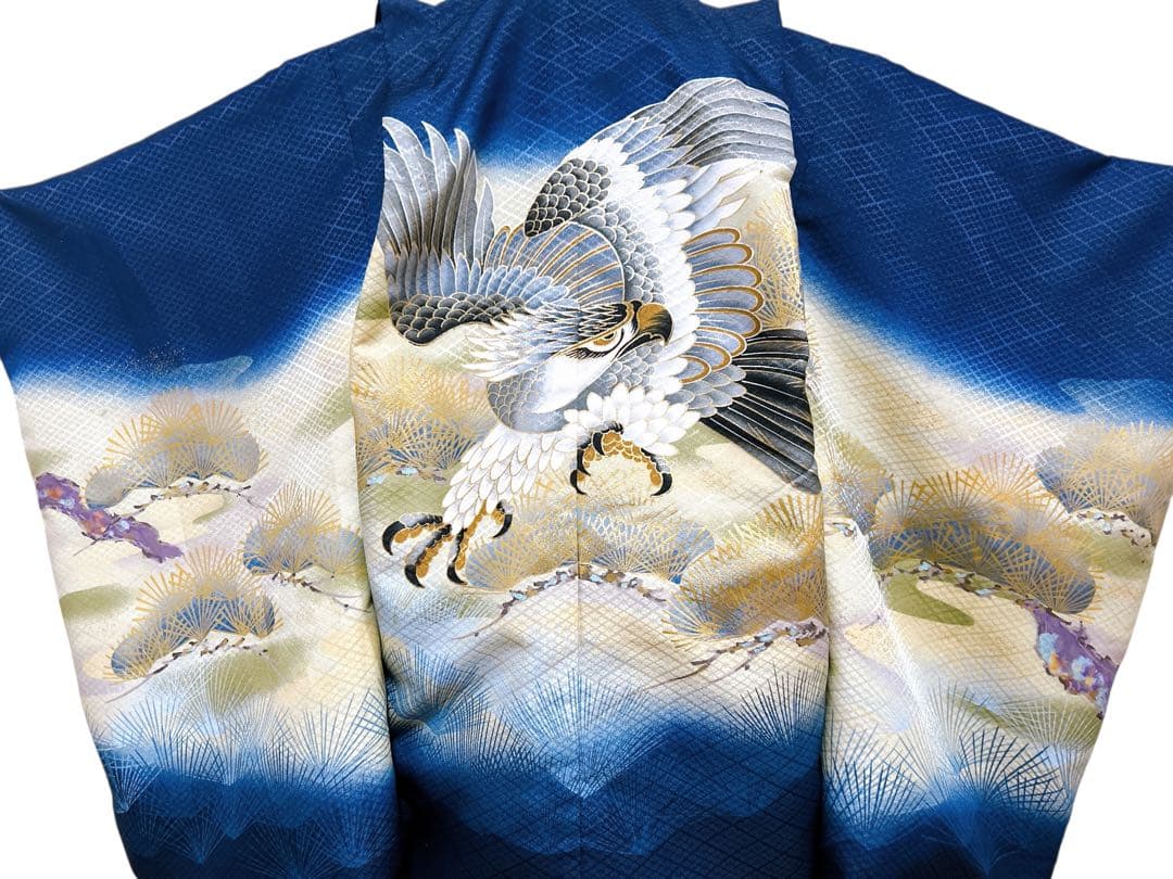 青系フルセット♡七五三　5歳　男の子　一式　鷹　ゴールド