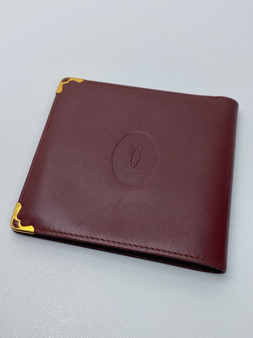 美品 カルティエ Cartier マストライン 二つ折り財布 ボルドー 箱付き