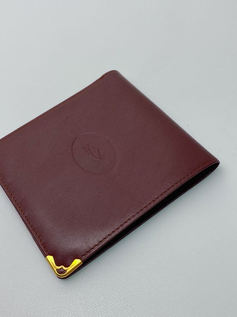 美品 カルティエ Cartier マストライン 二つ折り財布 ボルドー 箱付き