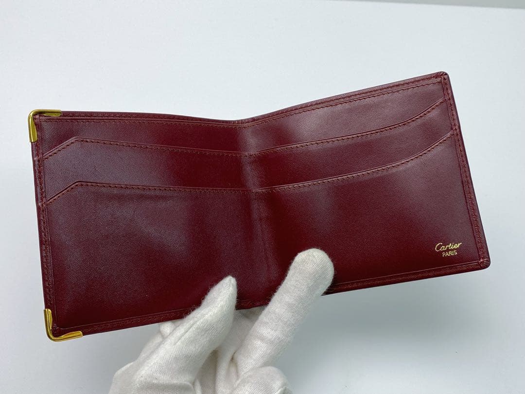 美品 カルティエ Cartier マストライン 二つ折り財布 ボルドー 箱付き