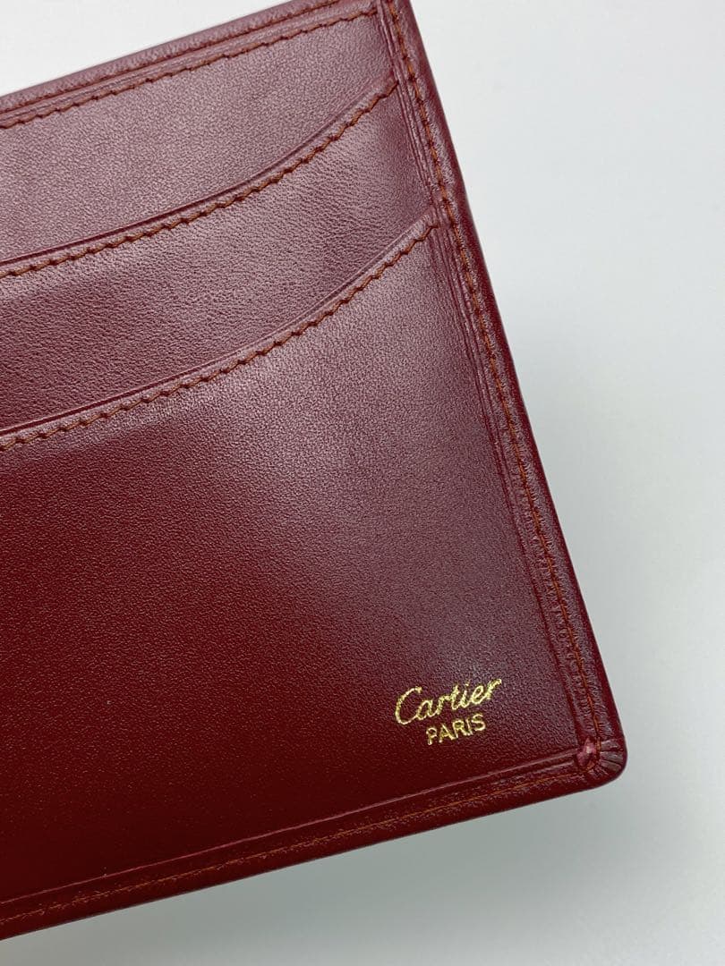 美品 カルティエ Cartier マストライン 二つ折り財布 ボルドー 箱付き