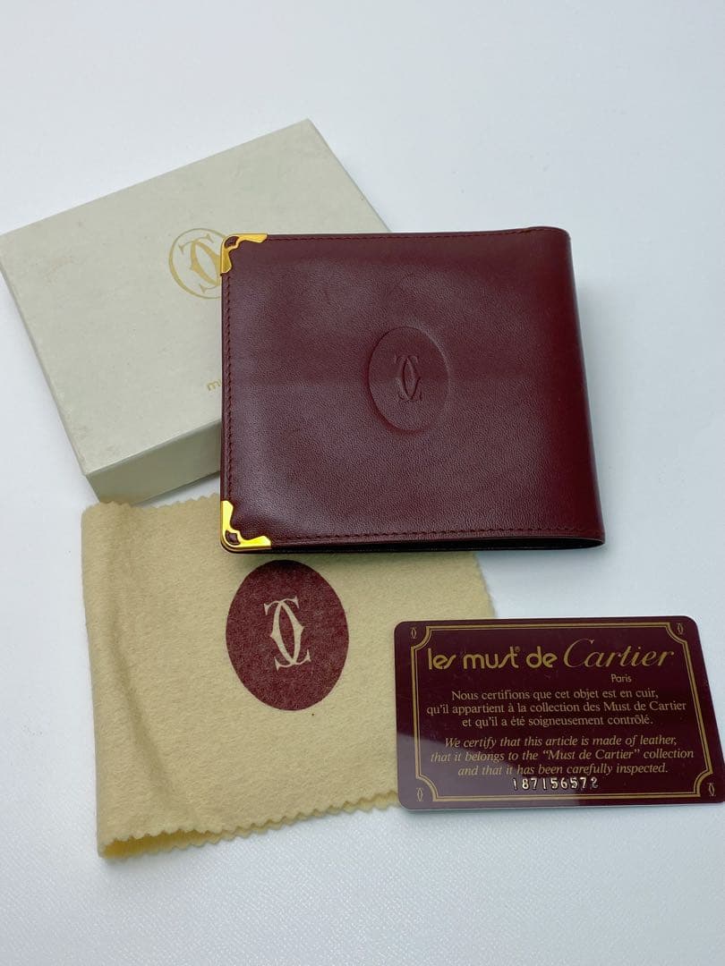 美品 カルティエ Cartier マストライン 二つ折り財布 ボルドー 箱付き