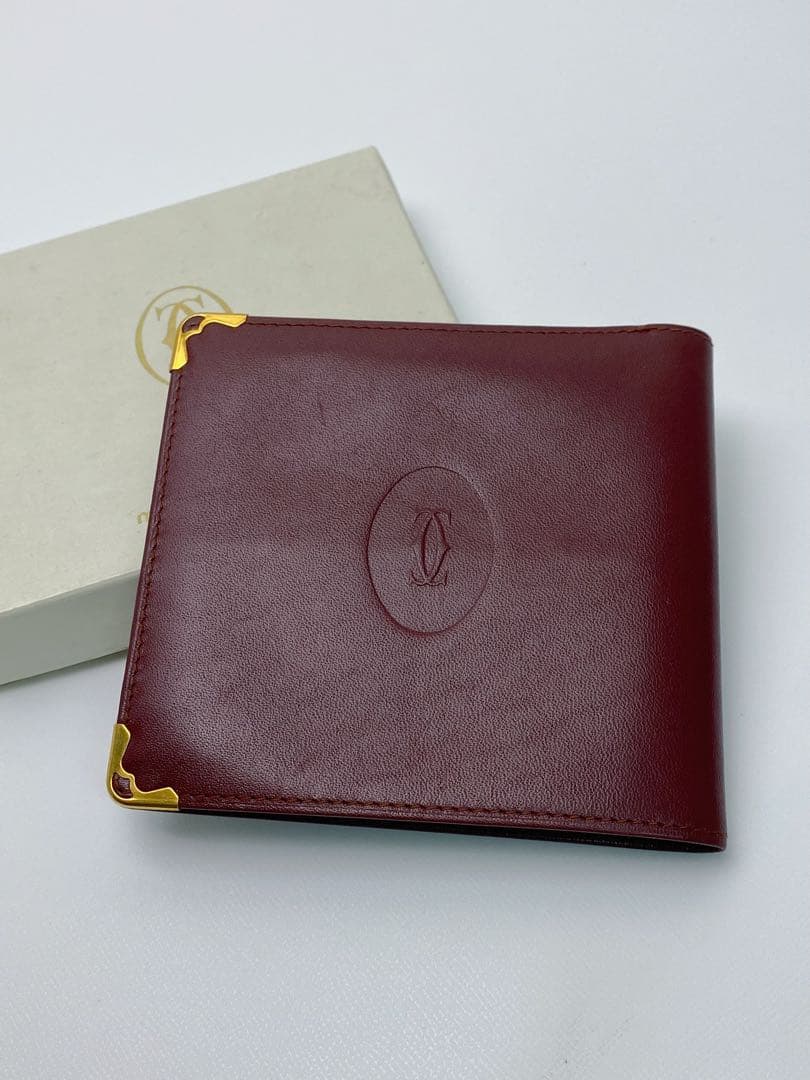 美品 カルティエ Cartier マストライン 二つ折り財布 ボルドー 箱付き