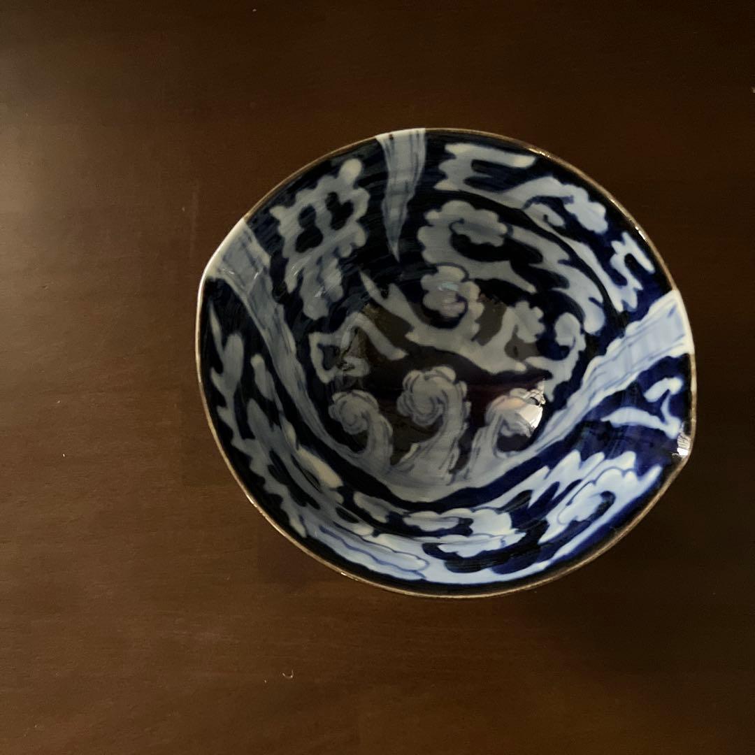 惣太窯　そうた窯　青白磁　波　雲　龍　模様　碗5客