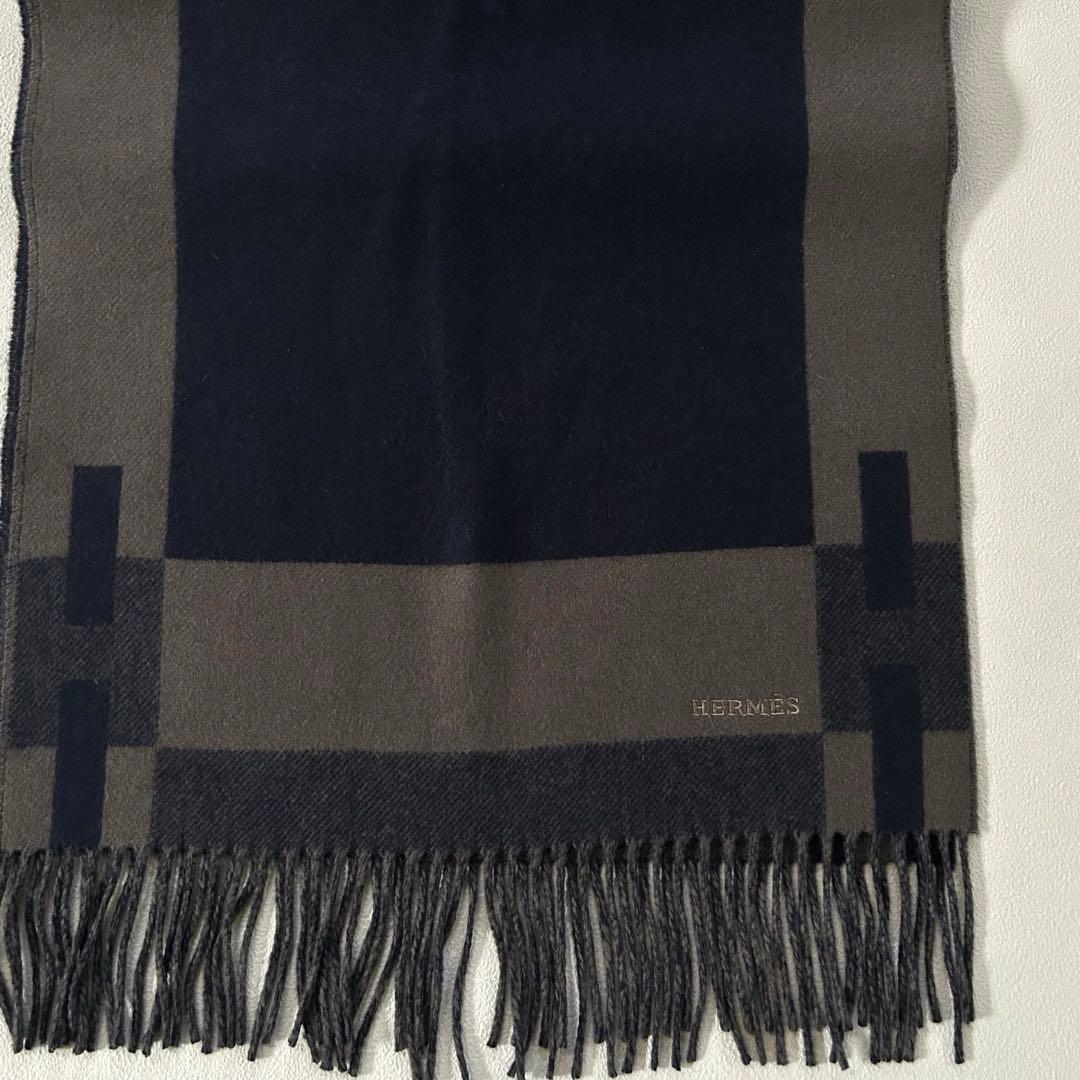 極美品✨エルメス Hパッサン カシミヤ マフラー ロゴ刺繍 ユニセックス 付属品