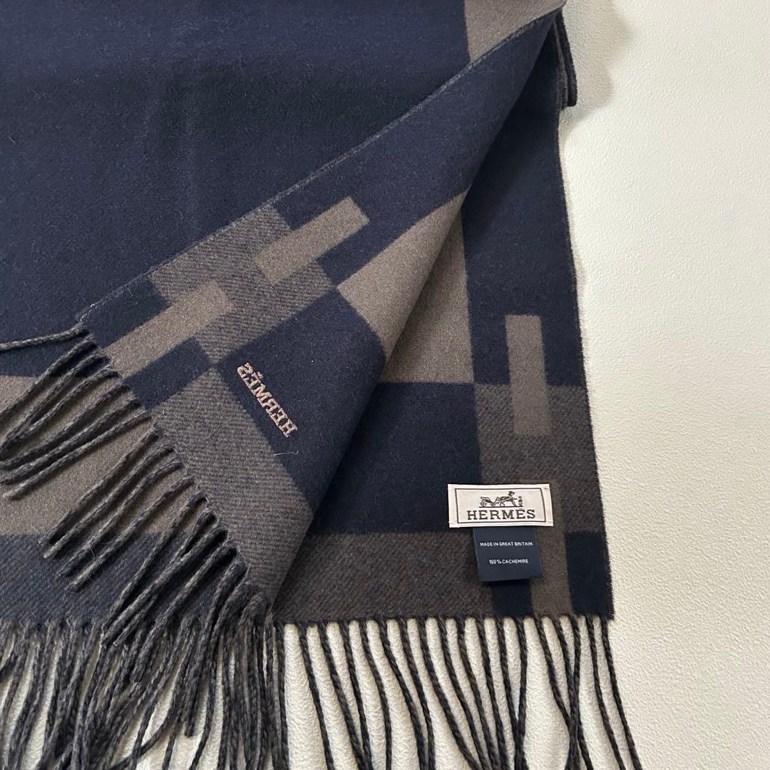 極美品✨エルメス Hパッサン カシミヤ マフラー ロゴ刺繍 ユニセックス 付属品