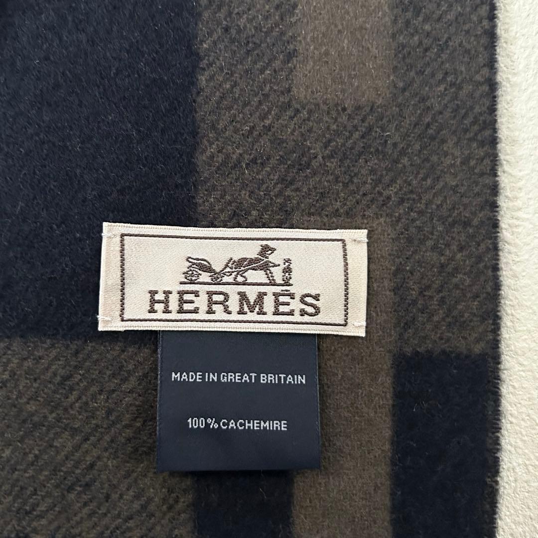 極美品✨エルメス Hパッサン カシミヤ マフラー ロゴ刺繍 ユニセックス 付属品