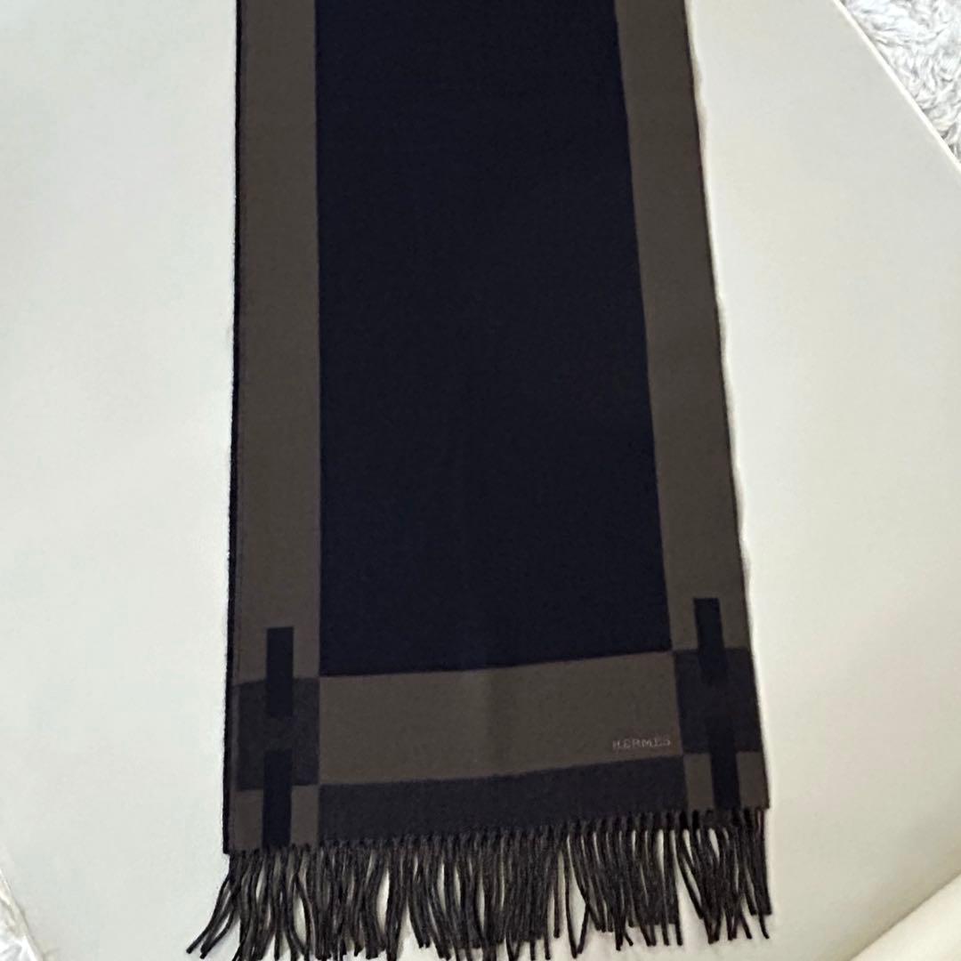 極美品✨エルメス Hパッサン カシミヤ マフラー ロゴ刺繍 ユニセックス 付属品