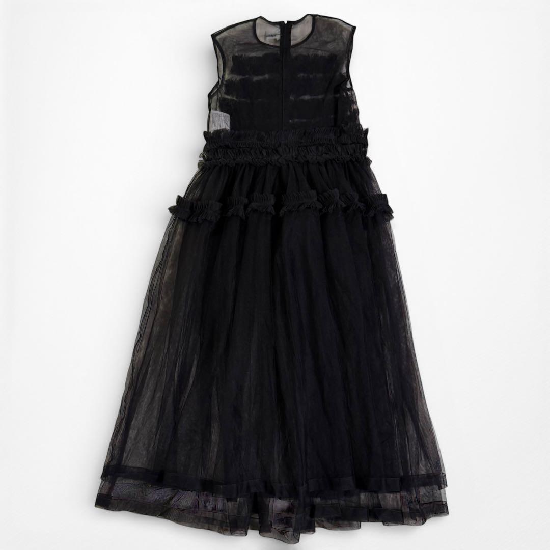 美品 ノワールケイニノミヤ 20SS チュール フリル ロング ワンピース 黒