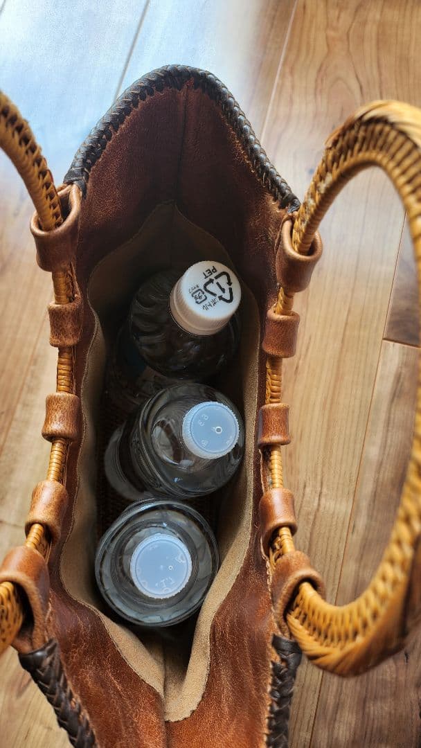 超希少　アタ&レザー　バック 　かごバッグ