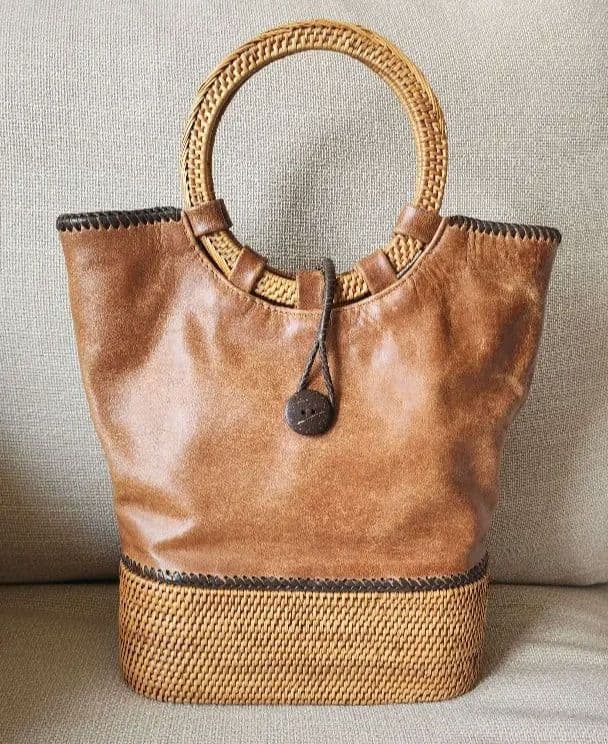 超希少　アタ&レザー　バック 　かごバッグ