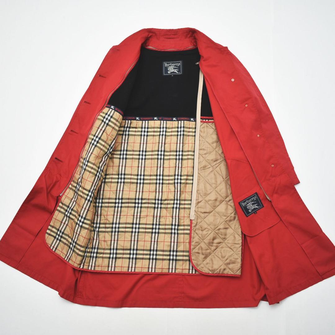 【ノバチェック柄】 90s バーバリー ライナー付き ステンカラーコート 赤 ♪