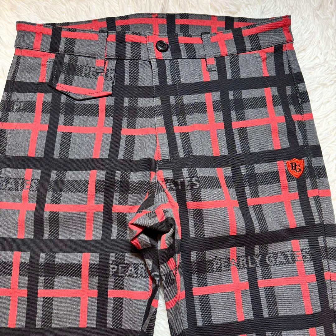 未使用級 パーリーゲイツ チェック柄 パンツ リング付き ロゴ刺繍 リング付き