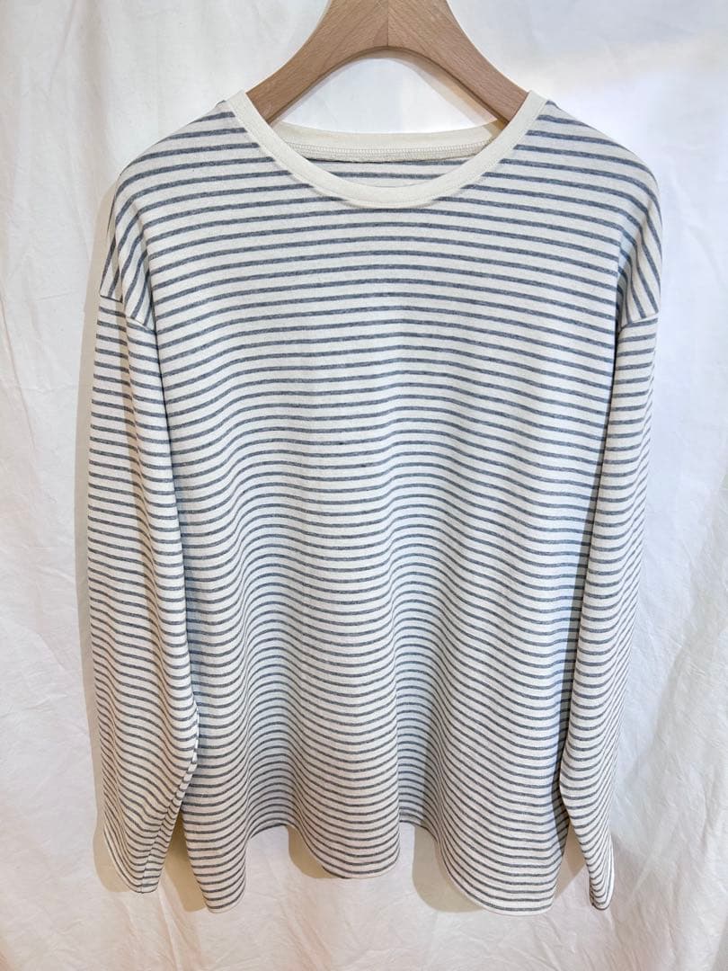 タグ付き FUJI ピュアコットン ボーダー ロンT スモーク S 長袖