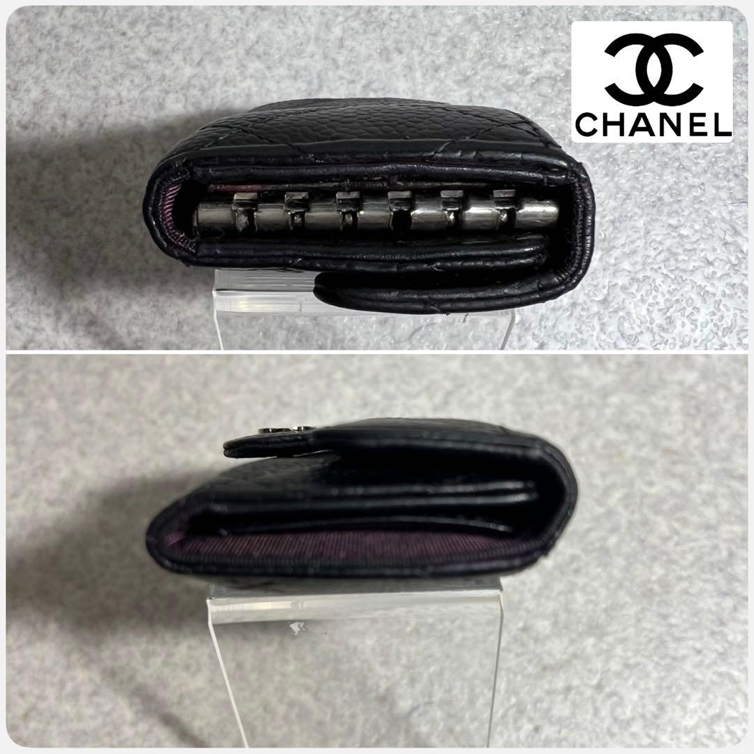 CHANEL マトラッセキャビアスキン5連キーケースブラック