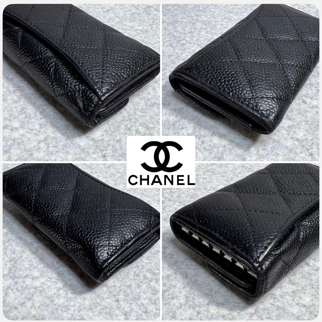 CHANEL マトラッセキャビアスキン5連キーケースブラック
