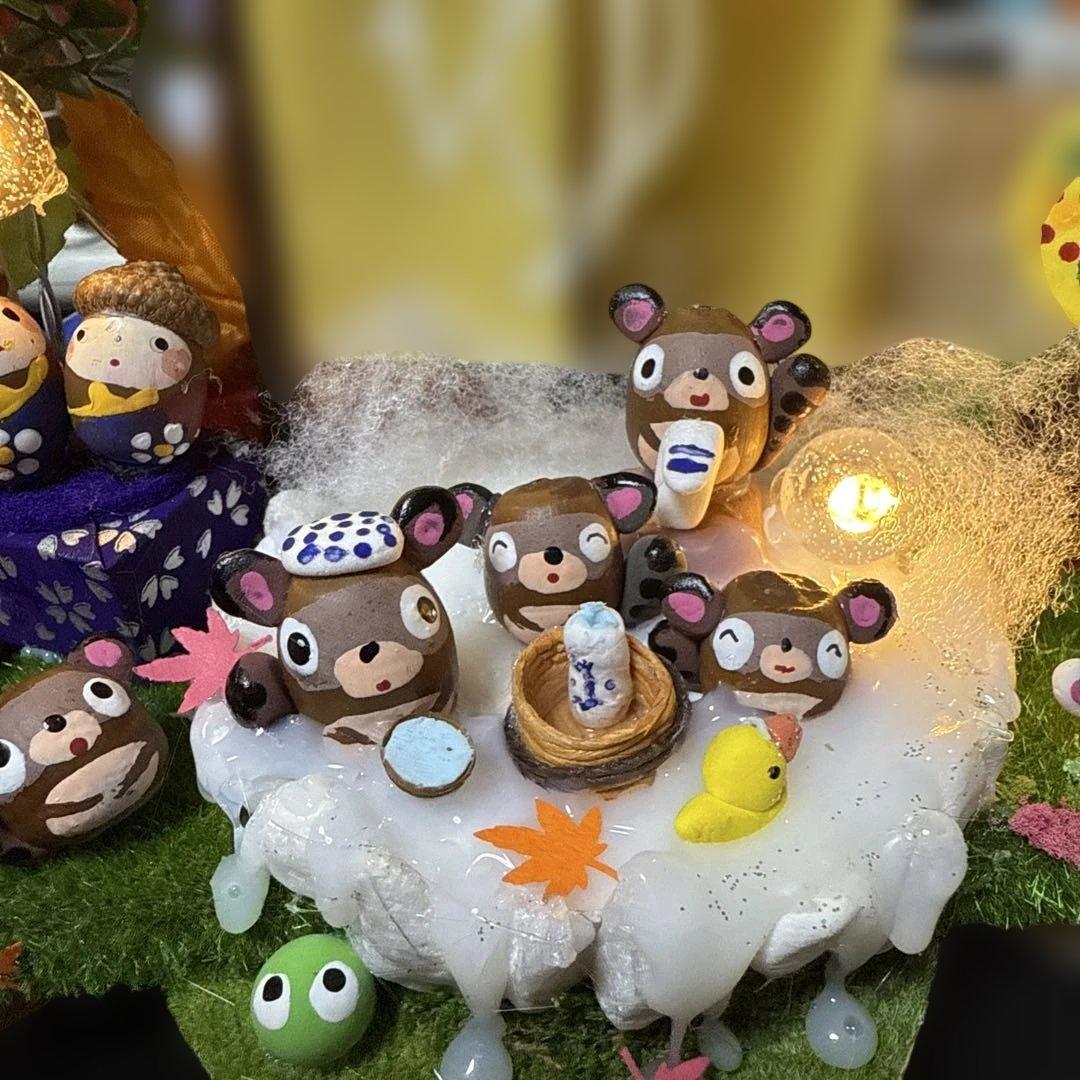 どんぐりアート♡秋深し　温泉入ってほっと一息オブジェ♡