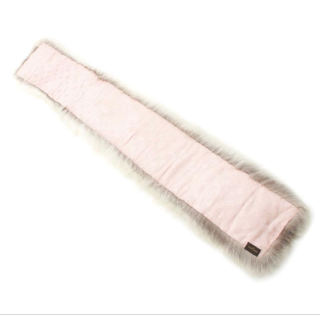 【新品】　ルイヴィトン　V金具　フォックス　ファー　マフラー　モノグラム　ピンク