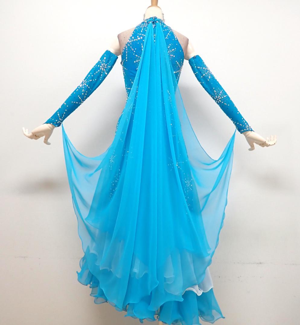 Y5434【白樺ドレス】M★水色/スワロフスキー/スタンダード☆社交ダンス
