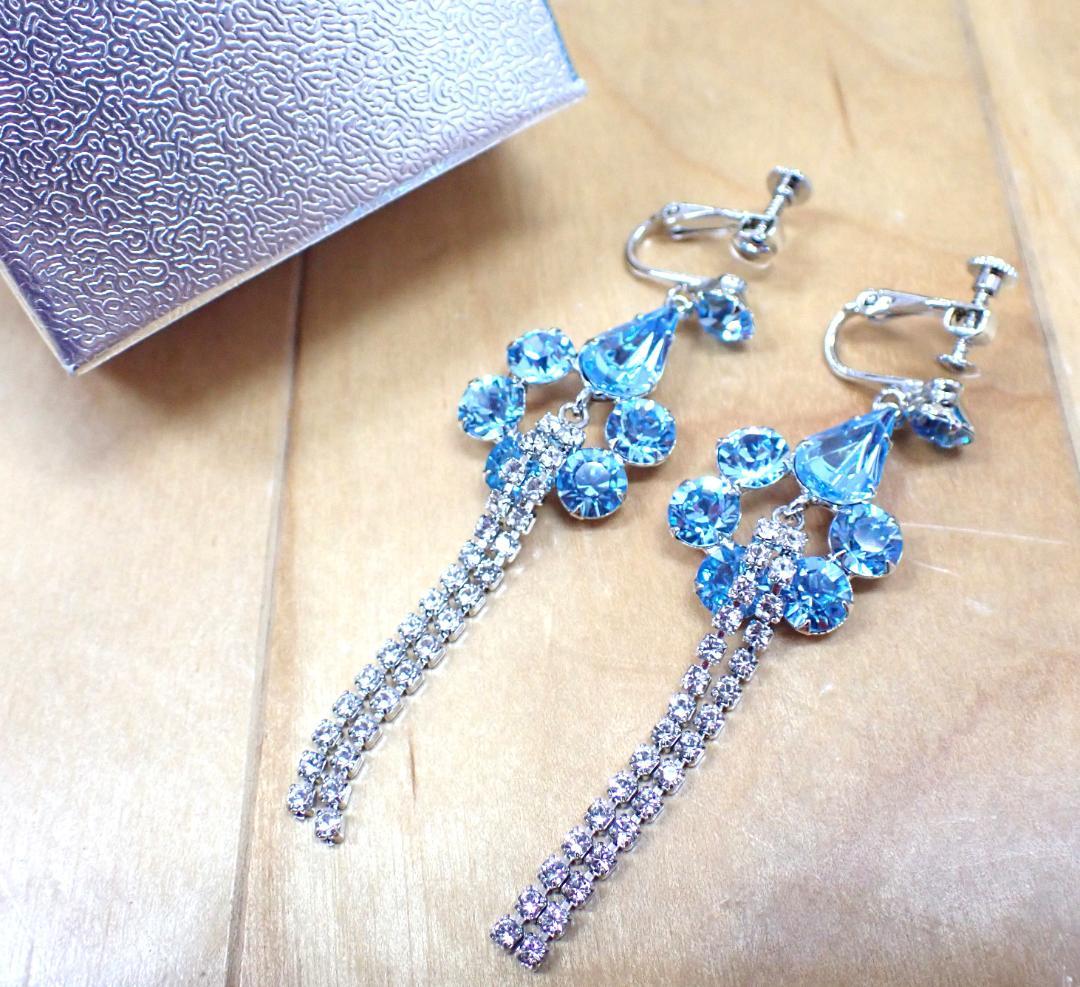 Y5434【白樺ドレス】M★水色/スワロフスキー/スタンダード☆社交ダンス