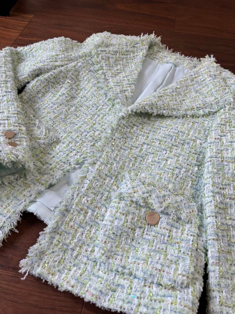 ANAYI ミントグリーン スパンコールツイードジャケット 34