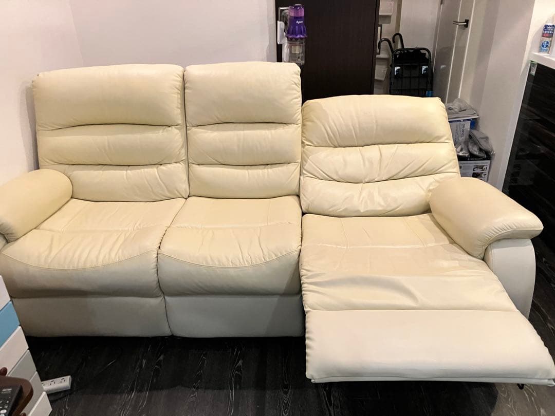 【Aramary】アイボリーリクライニングソファー3人がけ