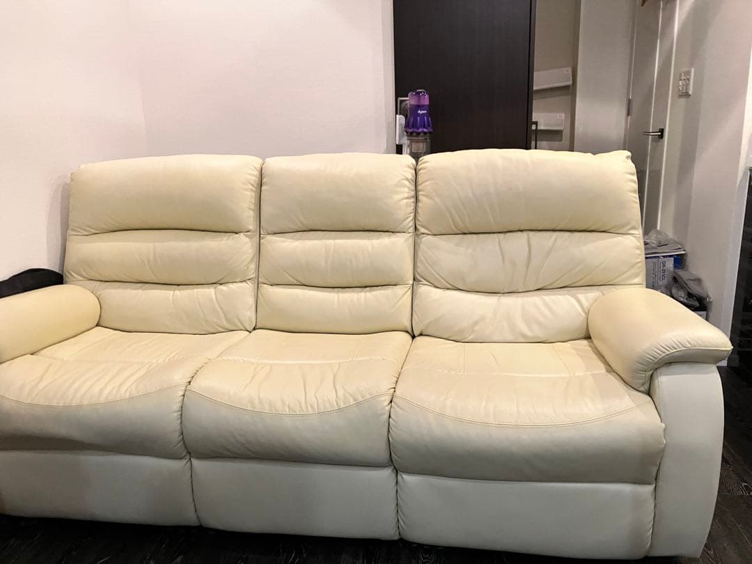 【Aramary】アイボリーリクライニングソファー3人がけ