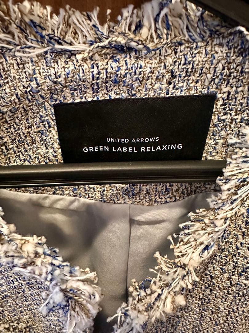 グリーンレーベルリラクシング ミックスツイードライクポケットノーカラージャケット