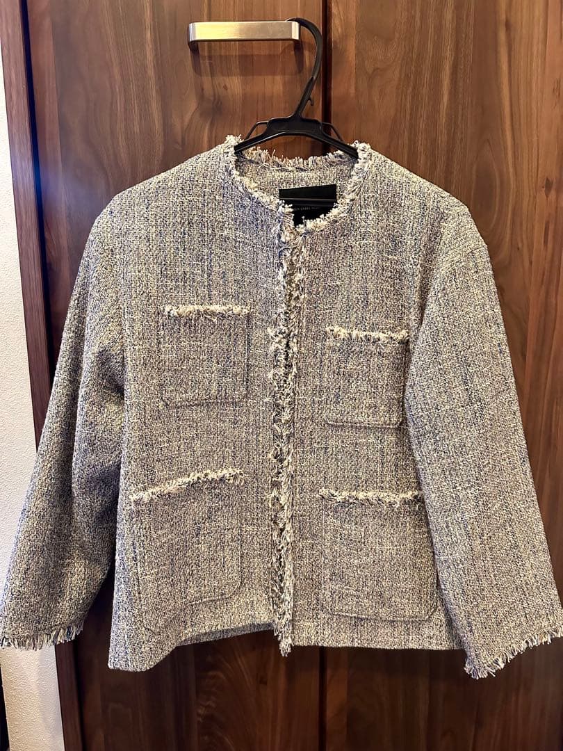 グリーンレーベルリラクシング ミックスツイードライクポケットノーカラージャケット