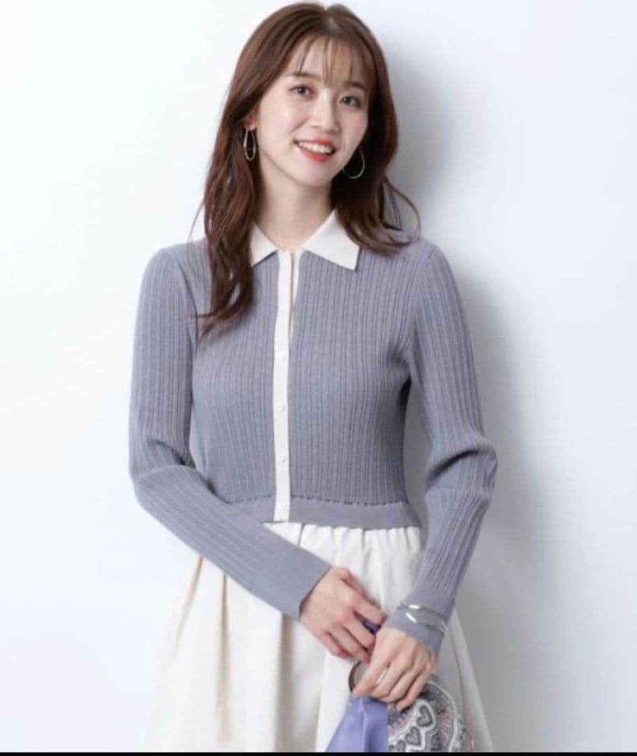 JUSGLITTY 襟ニットドッキングワンピース