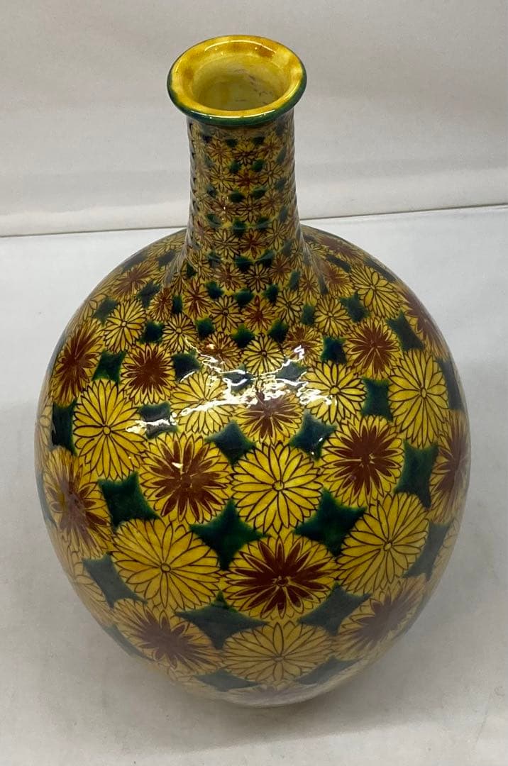 B20  長谷川紀代造「菊小紋  壷」九谷焼　北出塔二郎・徳田八十吉・浅蔵五十吉