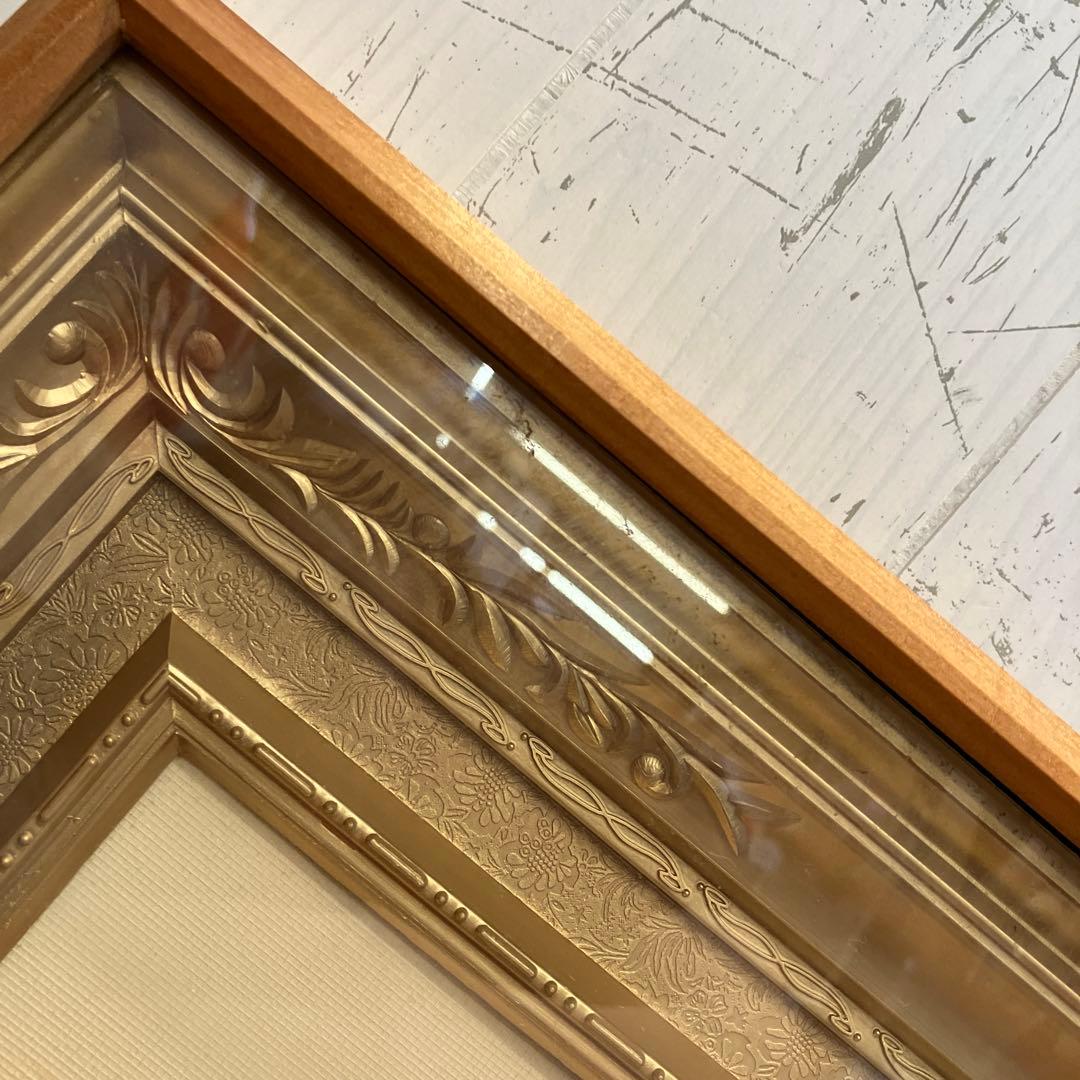 昭和レトロ 木製フレーム 赤富士 富士山 日本画 油絵 アート インテリア