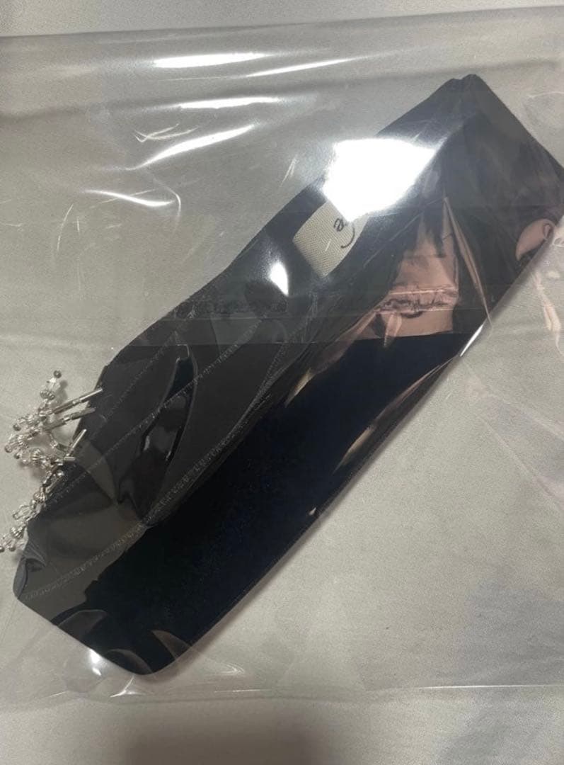 crystal silver tip velvet long ribbon 黒