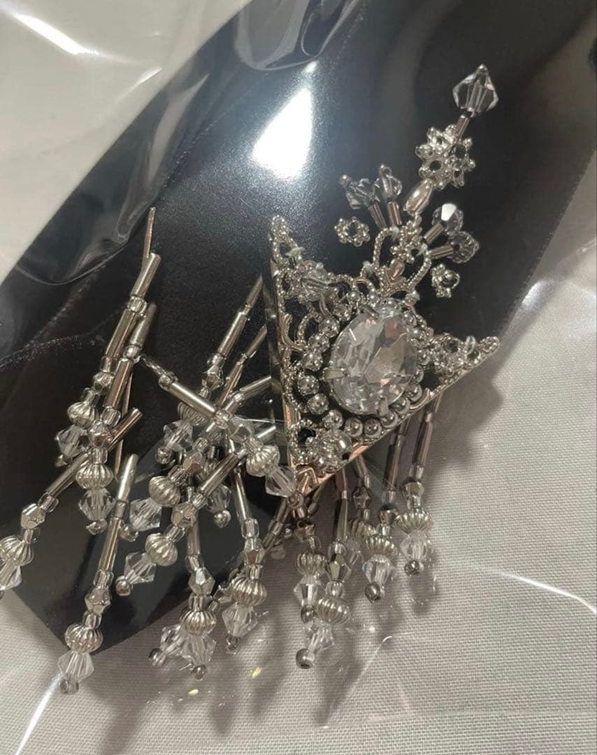 crystal silver tip velvet long ribbon 黒