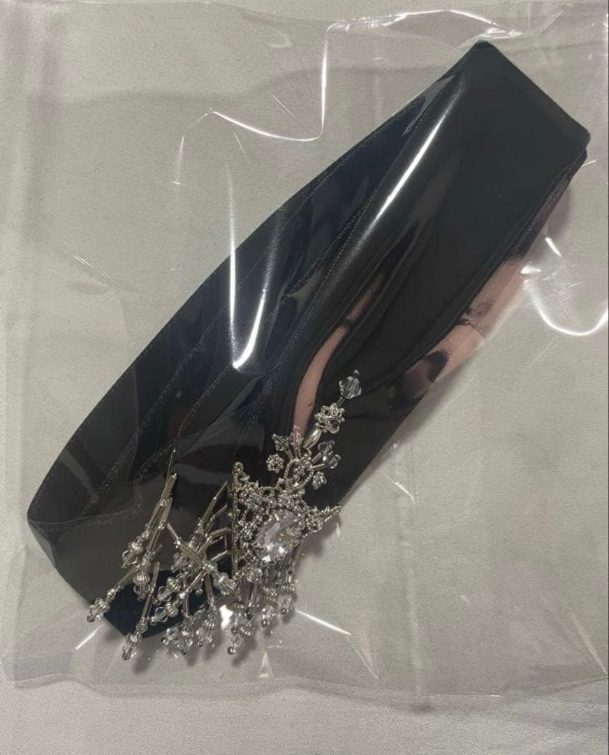 crystal silver tip velvet long ribbon 黒