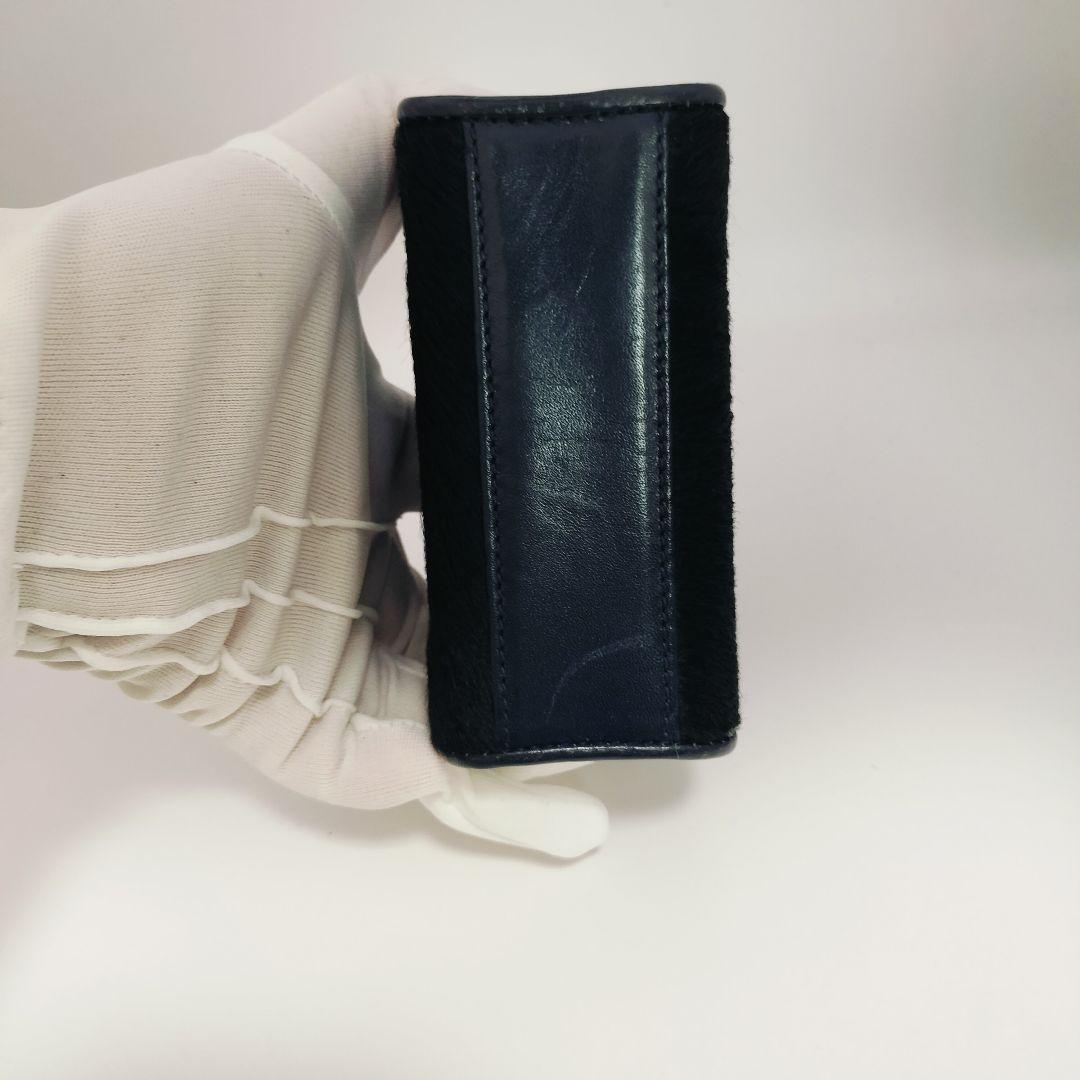 【希少　訳あり】GUCCI グッチ　ハラコ ミニ がま口　ポーチ　財布　ネイビー