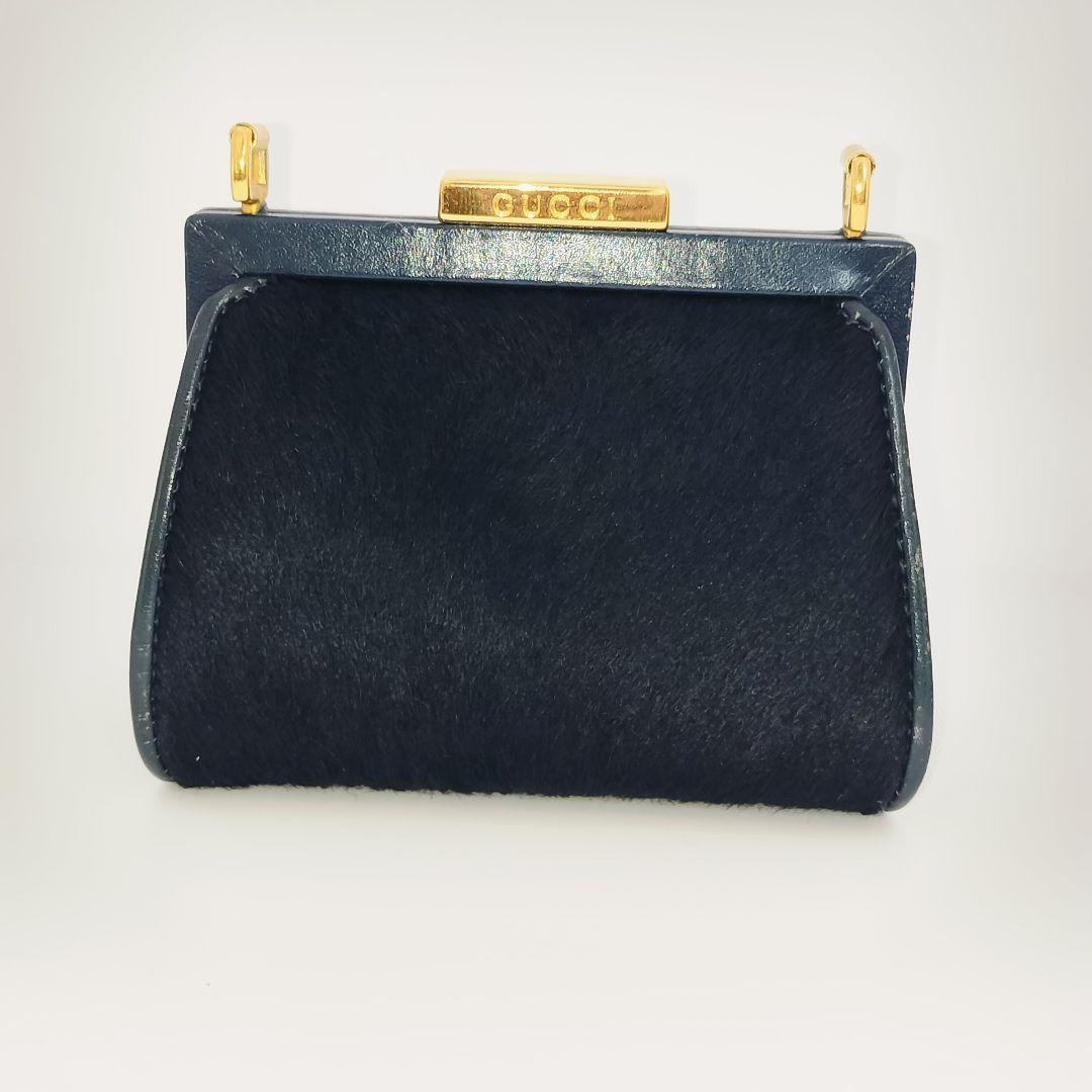 【希少　訳あり】GUCCI グッチ　ハラコ ミニ がま口　ポーチ　財布　ネイビー