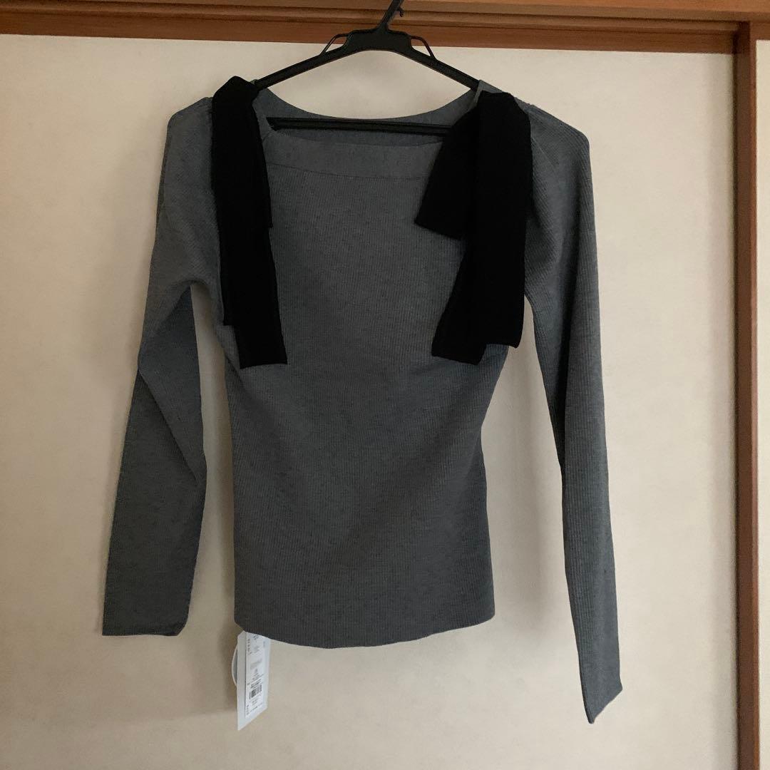 CELFORD ウォッシャブルショルダーリボンニットプルオーバー GRY