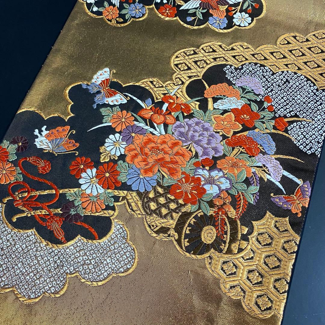 ZY-841 袋帯 雲取り 花車 鴛鴦 蝶 箔 フォーマル 礼装 高級 名品