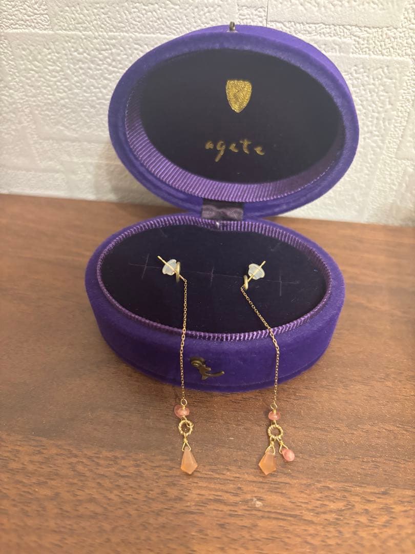 【choco】アガット オレンジムーンストーン ピアス チャーム　本体のみ