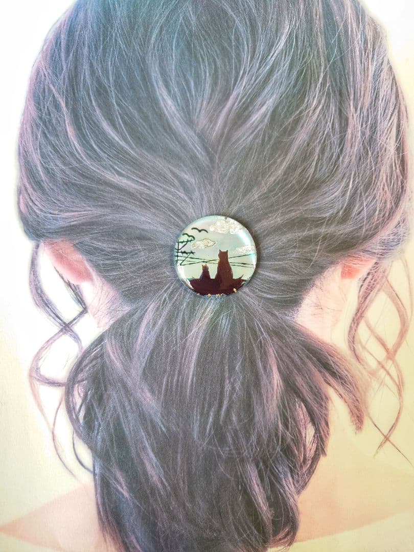 レジン　猫　ヘアゴム　ブローチ　ポニーフック　No.72