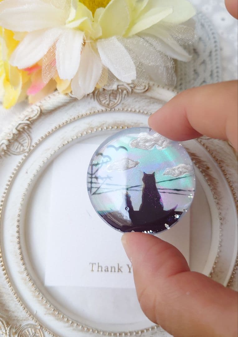 レジン　猫　ヘアゴム　ブローチ　ポニーフック　No.72