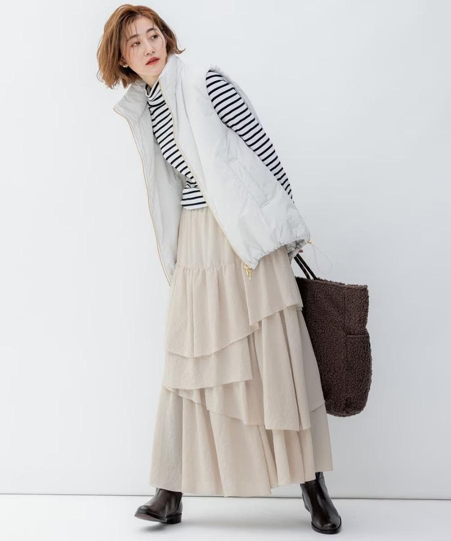 23区【洗える】中綿キルティングベスト(アイボリー)