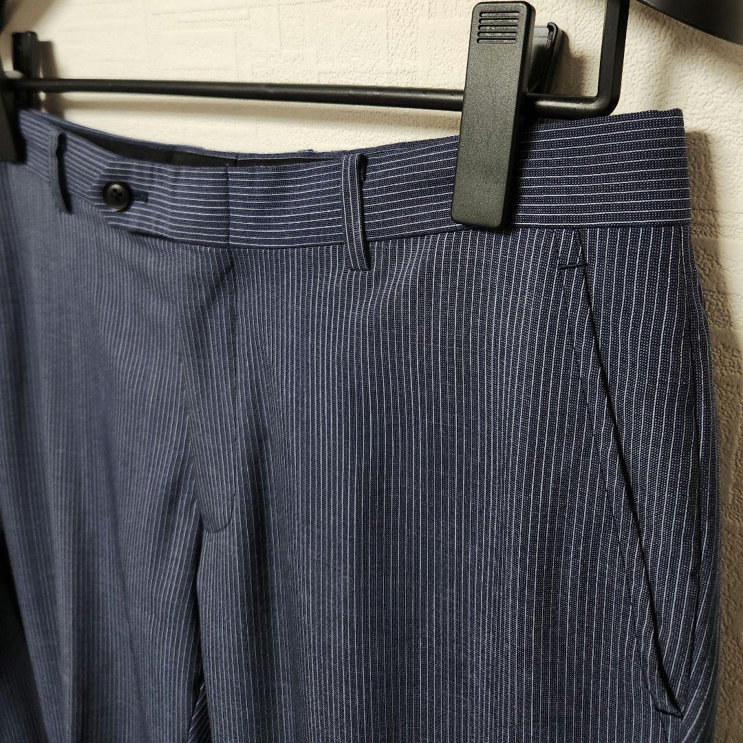 スーツセレクト　メンズ　スーツ　濃紺　ストライプ　ウール　イタリア生地