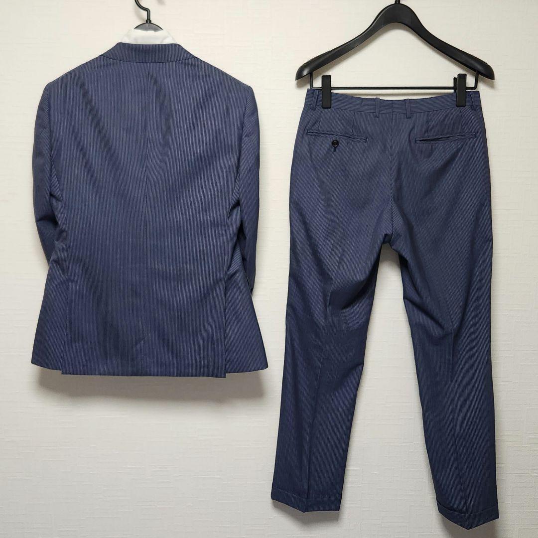 スーツセレクト　メンズ　スーツ　濃紺　ストライプ　ウール　イタリア生地